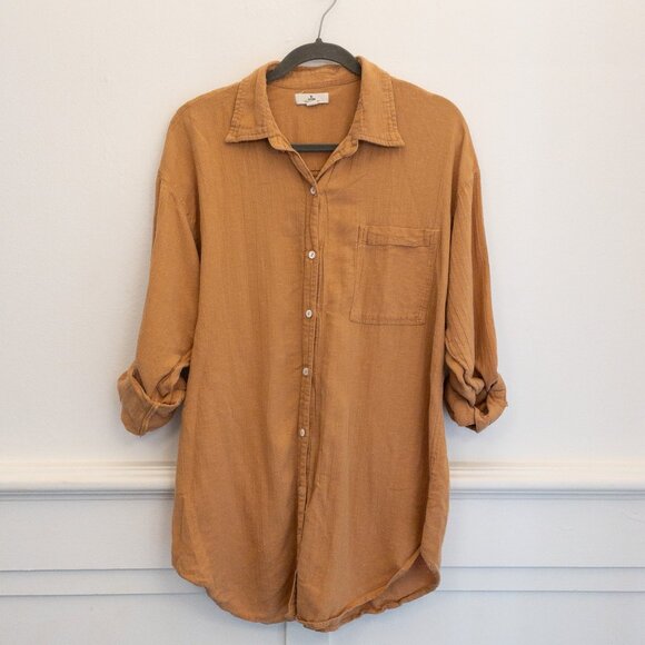 Rip Curl Button Down Shirt Large Tan Brown Long Sleeve Pocket Casual Surf Style - Picture 2 of 5